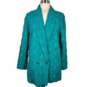 Vintage Action Wear USA Double Breasted Embroidered Blazer Jacket M Green